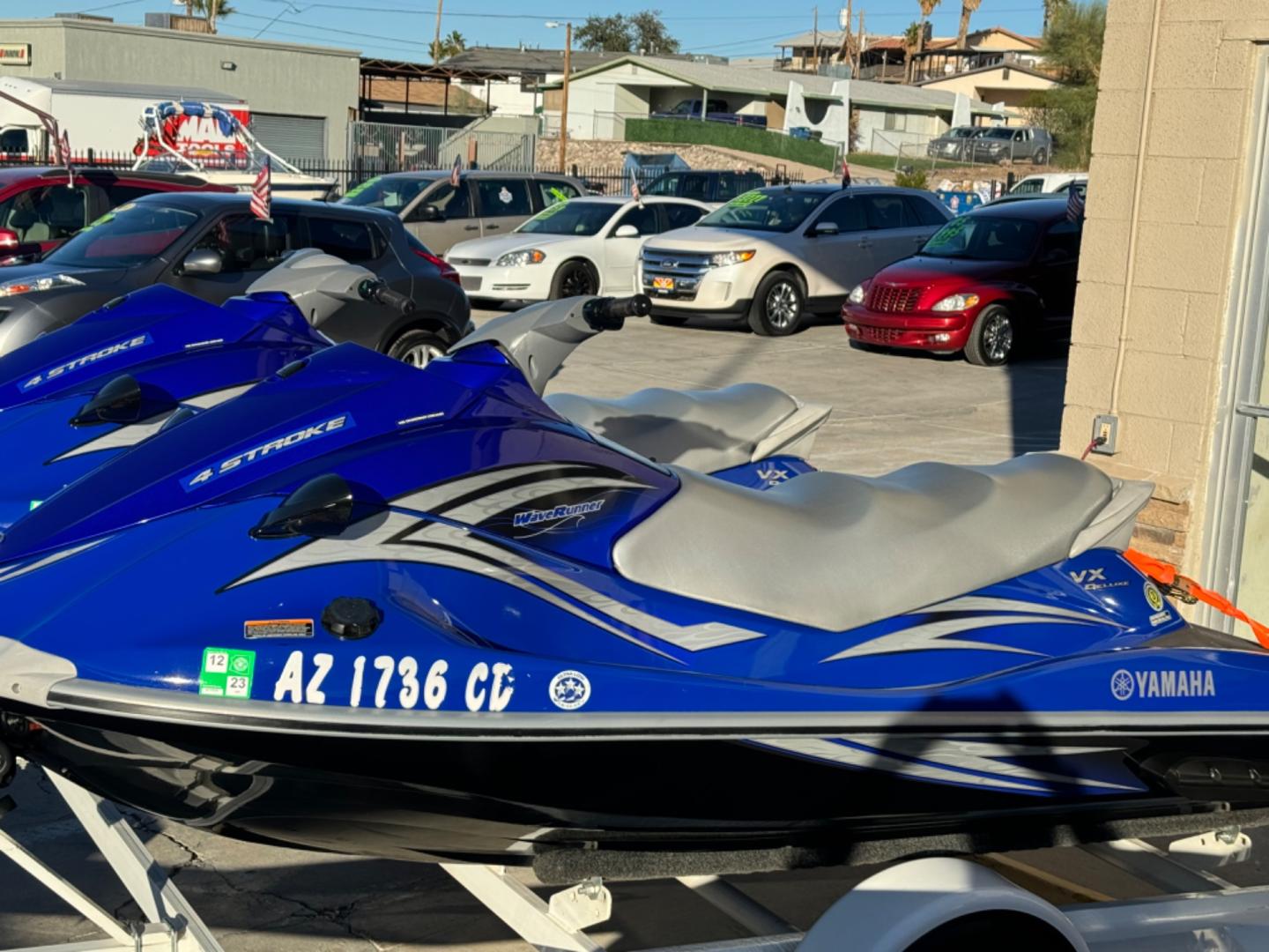 2008 Blue Yamaha VX Deluxe , located at 2190 Hwy 95, Bullhead City, AZ, 86442, (928) 704-0060, 0.000000, 0.000000 - 2008 (2) Yamaha VX deluxe jet skis with trailer. 71 hours and 83 hours. Both recently serviced. new batteries. have covers for both. 4 stroke engines. Runs great. always garaged. Super clean needs nothing. - Photo#6